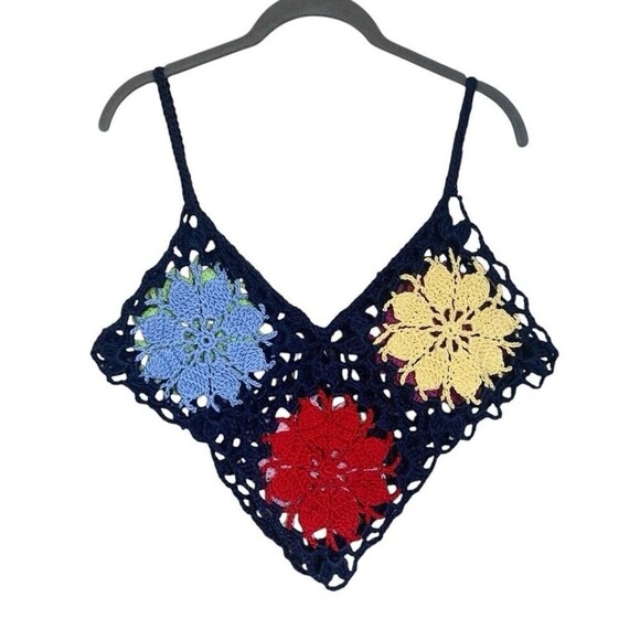 Crochet Swim Coverup Top Handmade Women’s Size L/XL Multicolor Reversible Beach - Picture 2 of 7